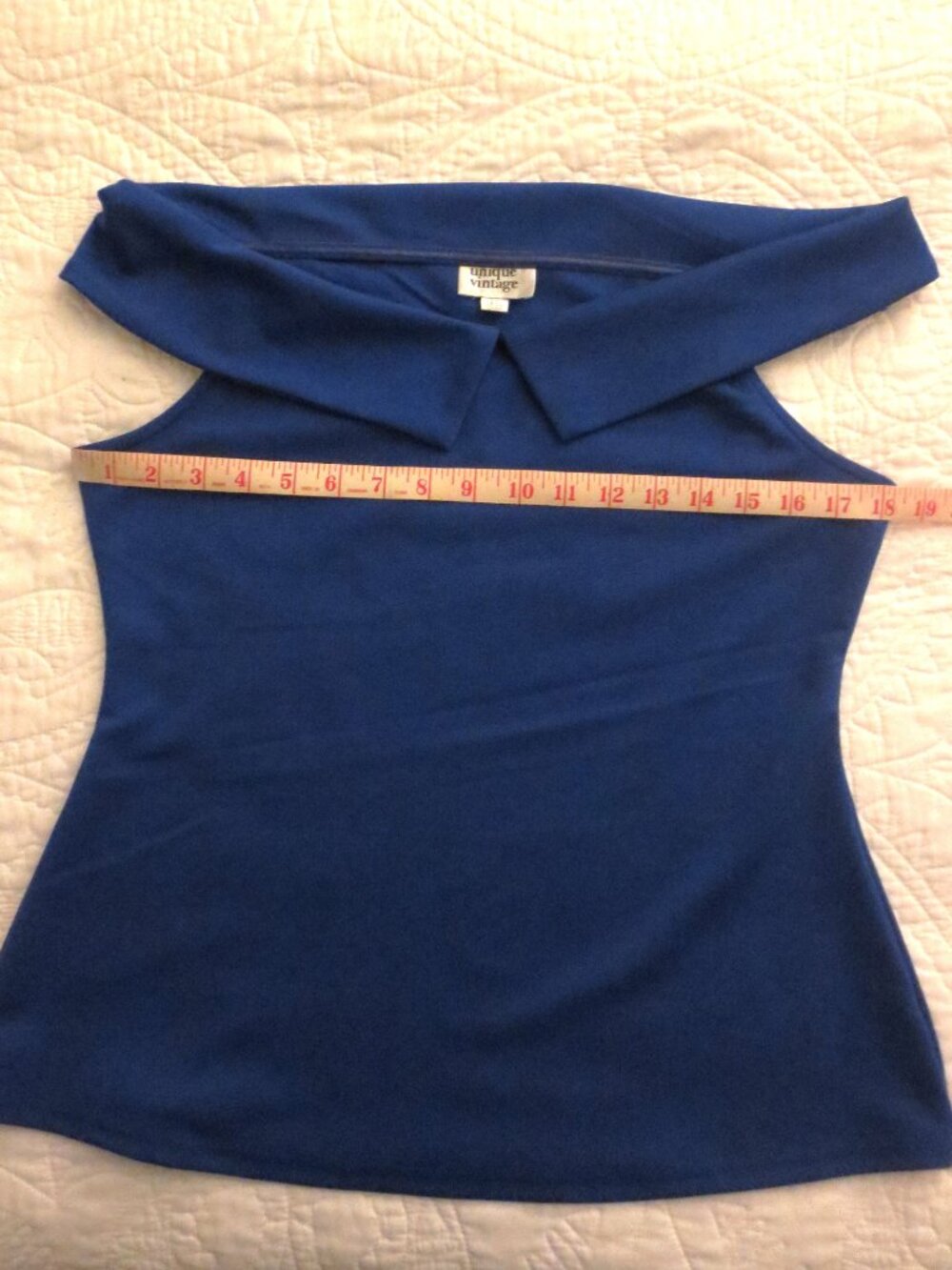Unique Vintage 1950s Retro Blue Off-Shoulder Top - NWOT - Picture 8 of 9